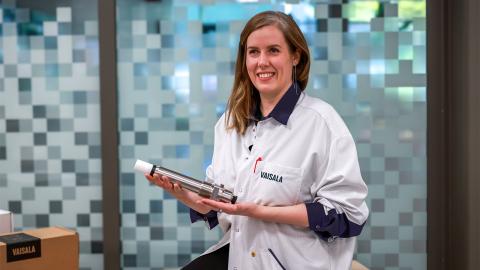 Irene Zakrzewski, R&D Manager at Vaisala, with the MGP241 in hand