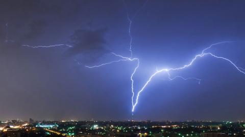 Lightning strikes TV tower
