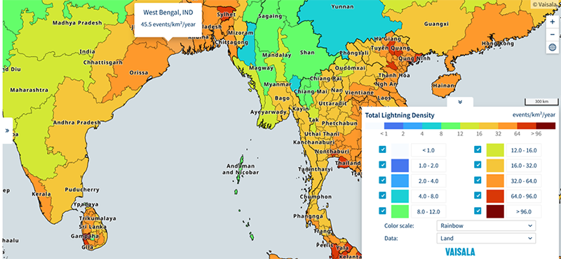 Lightning density map 1