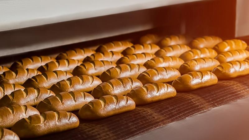 White bread in the oven. 