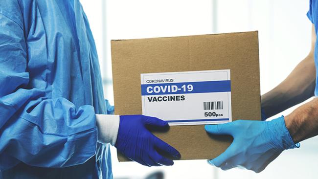Vaccine package exchanging hands