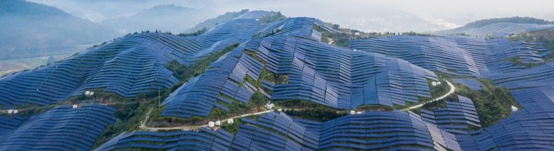 Beautiful mountain solar power station in the morning